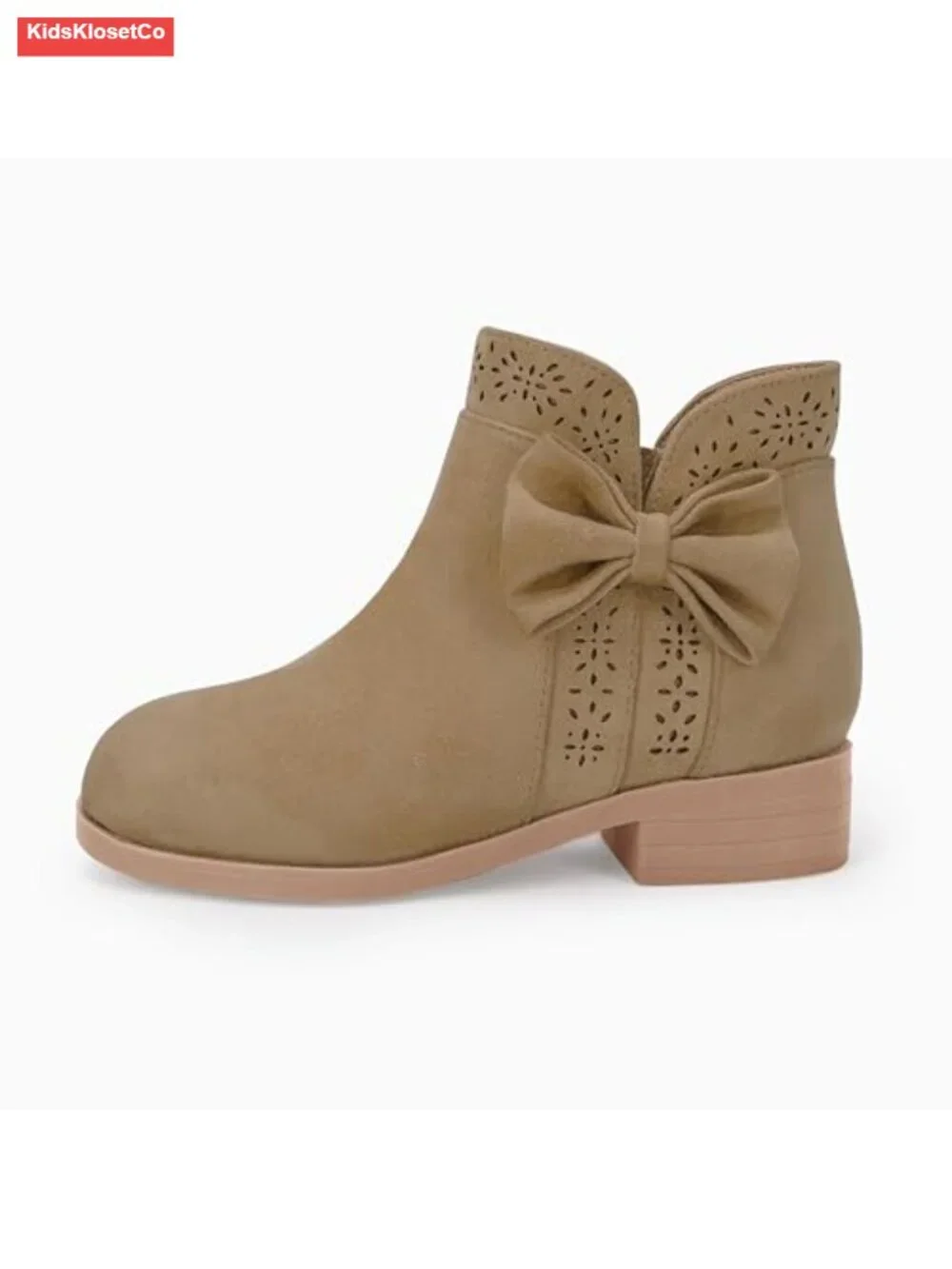 Girls Faux Suede Ankle Boots with Bow, Fur Lining, Side Zipper